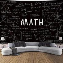 Educational Math Wall Hanging with Equations, Graphs and Geometry on Blackboard 47.2x31.5inch/120*80cm