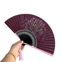 Peony Flower Mini Shell Fan Bamboo Frame Retro Handheld Fan Creative Folding Hand Fan  Women's Use tamsiai raudona spalva
