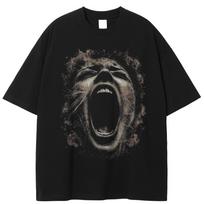 Streetwear Retro Scream Face Print Short Sleeve Tee M