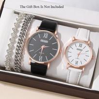Fashion Couple Watch Leather Strap Men'S Quartz Watch Elegant Fashion Women'S Watch Student Watch Bracelet Set