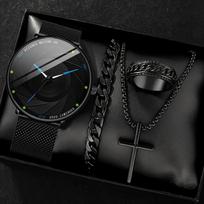 4-Piece Suit Men'S Watch Casual Men'S Watch watch + bracelet + ring + necklace
