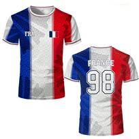 France Flag Print Football Jersey Summer Unisex Street Casual Short Sleeve Tops Sports Training Breathable Quick-drying T-Shirt S