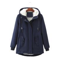 Women Autumn Winter Parkas Lamb Wool Hoodies Coats Thick Warm Tight Waist Loose Casual Jackets Winter Mid Length Parka Coat XS