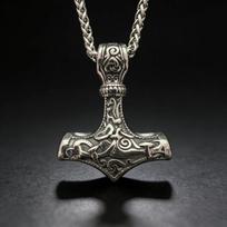 Stainless Steel Nordic Odin Viking Thor Hammer Pendant Necklace for Men Vintage Mjolnir Jewelry Accessory Gifts Box 60cm