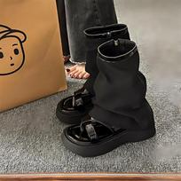 Platform Slouchy Sandals Women Thong Flip Flop Chunky Sole Boot Sandals Sexy Hollow Out Summer Shoes Gothic Streetwear 35 juoda