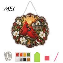 Relaxing Craft Activity Cardinals & Sunrise Diamond Painting DIY Kit, Acrylic Diamonds Hanging Decoration with Sparkling Artwork Pre-Printed A