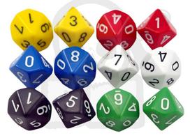 Bmz10-12 10 sided dice set of 12 6 colours