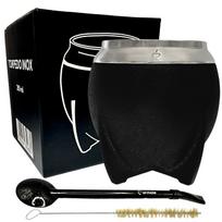 Czarny zestaw torpedo do yerba mate od un mate: tykwa inox matero, bombilla
