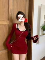 Flared Sleeve Design Pure Spice Girl Square Neck Long Sleeve T-Shirt Women's 2026 Early Spring Skinny Waist Top Bottom Shirt S