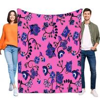 Vibrant Pink Blue Purple Floral Blanket, Soft Cozy Throw with Aesthetic Flower Vine Pattern for Bed Sofa Decor, Lightweight Gift Size: 75*100cm, Weight: 230 GSM