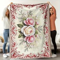 Norse floral patterns Flannel printed blanket suitable for all seasons suitable for living room office sofa and travel 180x250CM Size: 75*100cm, Weight: 230 GSM
