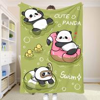 Panda Print Throw Blanket Summer Cooling Bedspread Anime Style Home Decor Perfect for Sofa Bed or Picnic Size: 75*100cm, Weight: 230 GSM