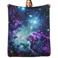 Fox Fur Nebula Teal Turquoise Purple Throw Blanket Cozy Microfiber Throw Blanket for Home Bedroom Size: 75*100cm, Weight: 230 GSM