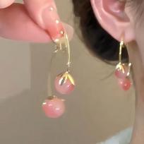 Super Sweet Pink Tomato Fairy Tassel Earrings – Trendy, Cute, Versatile Jewelry for Women A1799 auksas