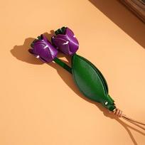 Handcrafted Leather Rose Keychain - Elegant Tulip Design Perfect for Women'S Bags, Wallets or Keys | Ideal Valentine'S Day Gift, Plant-Themed violetinė