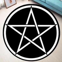 Pentagram Pattern Round Carpet, Satan, Devil's Trap Element Pattern, Black Background White Rabbit Supernatural Theme 40x40cm
