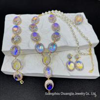 Vibrant Vintage Jewelry Set with Hand-Set Czech Diamonds Inlaid Diamonds