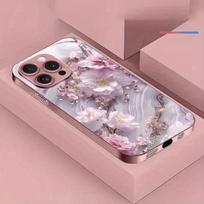 Pink Dream Cherry Blossom Pattern Metallic Paint Glass Phone Case For iPhone 11 12 13 14 15 16 17 Pro Max Plus 17Air 16E Cover iPhone 13 Pro