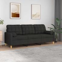 Vidaxl 3-Osobowa Sofa Z Poduszkami, Czarna, 180 Cm, Tkanina