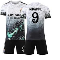Paaugliams Vaikams Suaugusiems Futbolo Apranga Sportinis Treniruočių Džersio Rinkinys su Kojinėmis 24/25 Real Madrid Drakono Rašto Kostiumas #9Mbappé 16