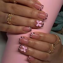 Lovely Bows Artificial False Nail Full Cover Stick on Nail Press On Nail Leopard French Tip False Nail for Party 1