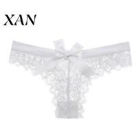 Seamless Lace Thong Women's Sexy Sheer Thong, Cheeky See Through Underwear, Elegant Intimate Wear High Waist T Back Stretch Panties with Bow Stretchy XL balta