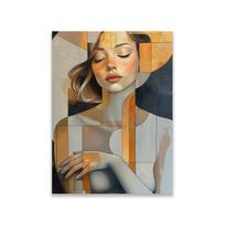 Abstract Modern Portrait Art Print Poster Vibrant Female Face with Colorful Blocks Canvas Painting Contemporary Wall Art Decor 21X30CMNo Framed