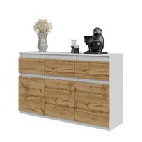 Komoda 120 cm biały mat / dąb wotan 3 szuflady, 3 drzwi, 3 półki szeroka