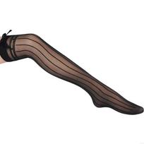 Thigh High Overknee Socks With Elegant Bows For Women Costumes Party Hosiery Striped Line Print Sheer Long Stockings