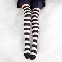 Pink/Blue/Black  Lolita Striped Stockings For Women Lovely School Girls Knee High Long Stockings Cosplay Anime Student Socks One Size