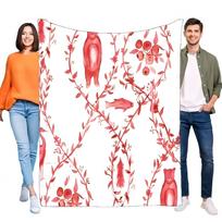 Vibrant Red Bear Fish Bird Berry Vine Watercolor Art Blanket Super Soft Cozy Plush Flannel Lightweight Warm Throw for Bed Sofa C Size: 75*100cm, Weight: 230 GSM
