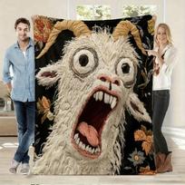 Funny Screaming Goat Print Decorative Throw Blanket for Sofa, Bed, Home Decor, Living Room, and Whimsical Gift Size: 75*100cm, Weight: 230 GSM