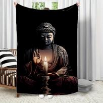 Zen-inspired Buddha statue theme Flannel printed blanket suitable for all seasons suitable for living room office sofa travel Size: 75*100cm, Weight: 230 GSM