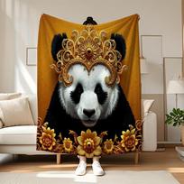 Royal Crown and Panda Face Pattern Flannel printed blanket suitable for all seasons suitable for living room office sofa travel Size: 75*100cm, Weight: 230 GSM