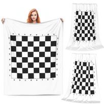 Chess Board Black And White Grid Checkered Blanket Soft Warm Flannel Throw Blanket Bedding for Bed Living room Picnic Home Sofa Size: 75*100cm, Weight: 230 GSM