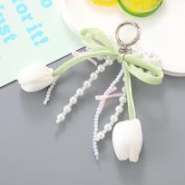 Pearl Tulip Keychain Jewelry Emulational Mobile Phone Chain INS Bag Charm Pendant  DIY