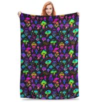 Flannel Throw Blanket Magic Mushroom Trippy Warm Plush Blankets Soft Bedspread for Bed Living room Home Travel Couch Size: 75*100cm, Weight: 230 GSM