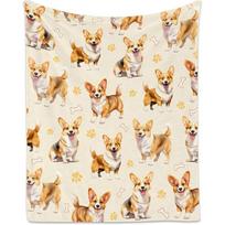Corgi Dog Pattern Flannel Blanket Pet Lover Gift Dog Print Throw Blanket Soft Cozy Home Decor Dog Breed Fan Gift Plush Cover Size: 75*100cm, Weight: 230 GSM