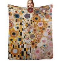 Klimt Flowers Throw Blanket Lightweight Cozy Blanket for Bed Sofa Size: 75*100cm, Weight: 230 GSM