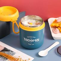 304 Stainless Steel Lunch Box Drinking Cup with Spoon Food Thermal Jar Insulated Soup Thermos Containers Thermische Lunchbox 530ML mėlyna