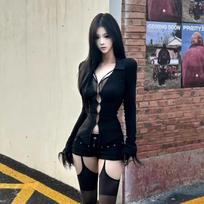 European and American Spice Girls V-neck Hollow Long-sleeve T-shirt 2024 Autumn New Lace Splicing Slimming Sexy Top Trend S juoda