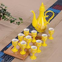 Shangqi Ceramic Baijiu Decanter & Cup Set (Yellow Peacock)