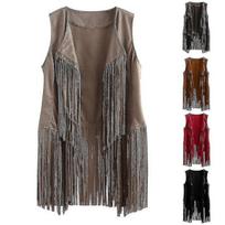 1920s Womens Cowboy Cowgirl Tassel Waistcoat Sleeveless Vest Hippie Jacket Retro Motorcycle Coat-yujia-yujia S