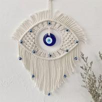 Evil Eye Macramé Wall Hanging - Handmade Boho Tapestry - 33x28cm - Lucky Amulet For Home & Bedroom