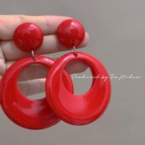 80S Retro Hong Kong Style Girls' Earrings, Ear Clips, Non-Pierced, Performance, European and American Exaggerated, Painless Fake Earrings, Accessories raudona