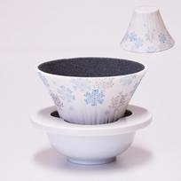 COFIL Fuji Shiki Ceramic Filter Server with Drip Tray Snow - (Winter) Made in Japan Hasamiyaki balta