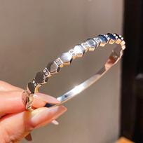 No Ip Stainless Steel Geometric Hexagon Bangle For Women With Elegant Finish For Daily Wear SilverBracelet