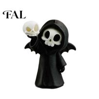 Cool Desktop Statue 3D Printed Grim Reaper Skull Ornament, with Bat Wings Decor, Unique Figure Displays Cute Gothic Desk Figurine, for Halloween Home