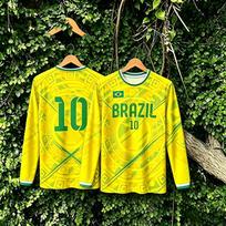 Brazilijos ilgomis rankovėmis futbolo marškinėliai, Retro visų pusių spaudos futbolo treniruočių marškinėliai, Nr.10 Sporto gerbėjo viršutinė dalis vyrams S yellow