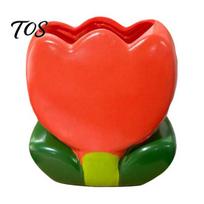 Unique Gifts for Besties Tulip Makeup Brush Holder, Resin Cosmetic Organizer Vanity Desk, Cute Flower Pen Multipurpose Storage Box Cup Office raudona